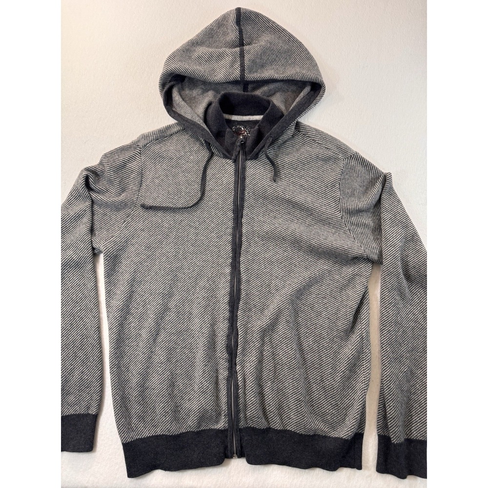 Robert Graham Mens Classic Fit L Full Zip Mockneck Hoodie Gray Striped Casual